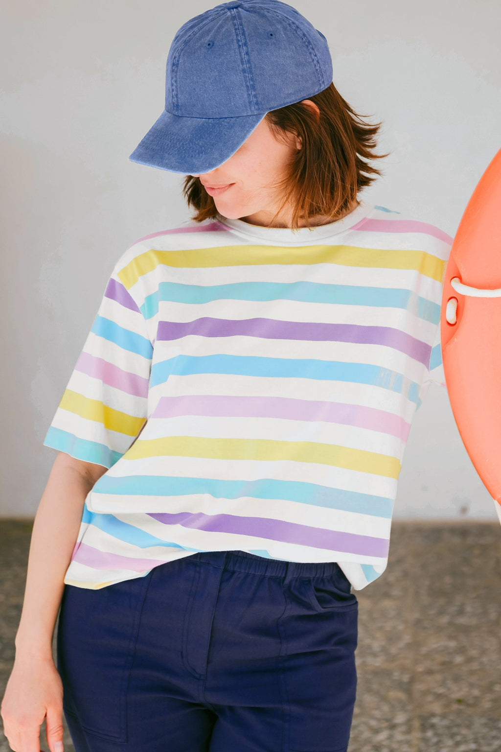 Kinsley Relaxed T-Shirt - Off White/Multi, Punchy Pastel Stripe