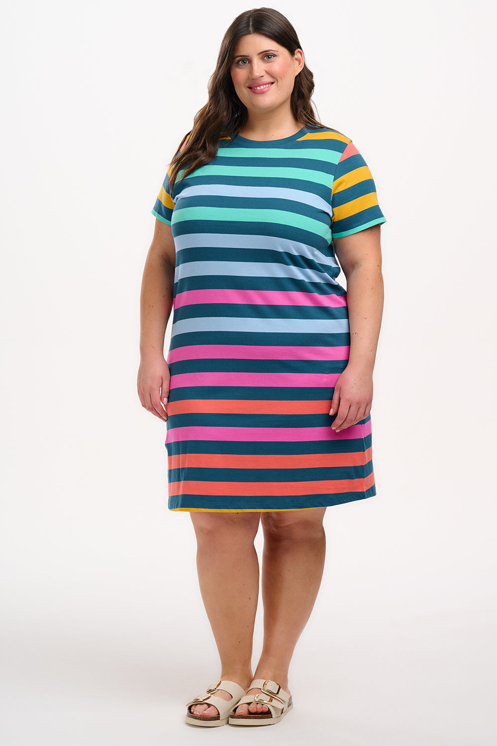 Sia T-Shirt Dress - Green/Multi, Staggered Pop Rainbow