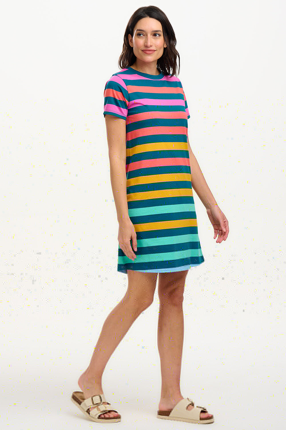 Sia T-Shirt Dress - Green/Multi, Staggered Pop Rainbow