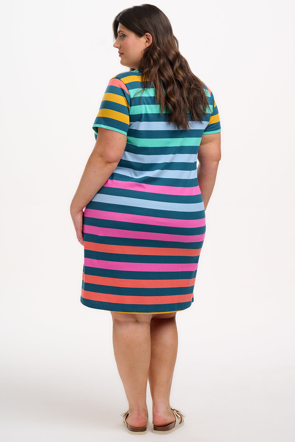 Sia T-Shirt Dress - Green/Multi, Staggered Pop Rainbow