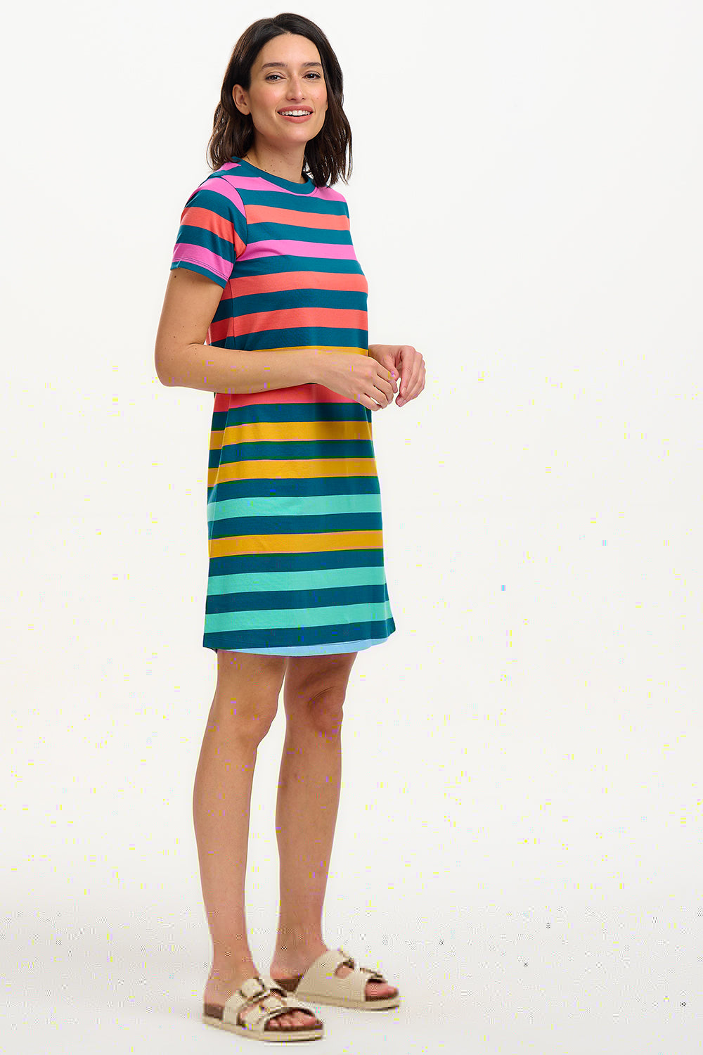 Sia T-Shirt Dress - Green/Multi, Staggered Pop Rainbow