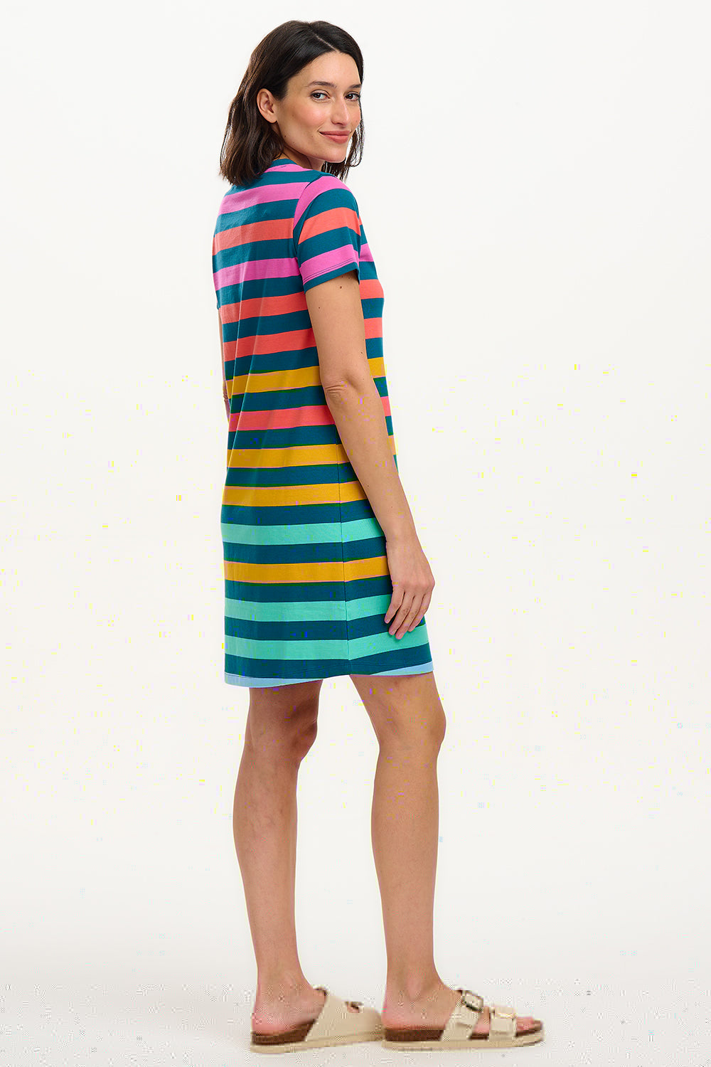 Sia T-Shirt Dress - Green/Multi, Staggered Pop Rainbow