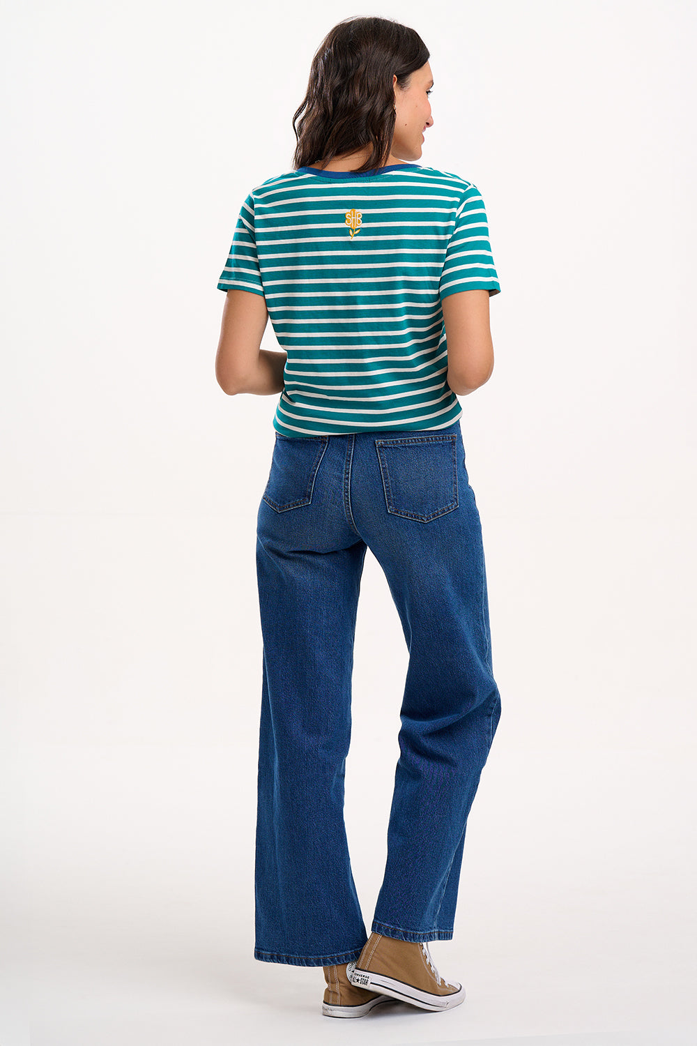 Khloe V-Neck T-Shirt - Green/Off White, SHB Flower