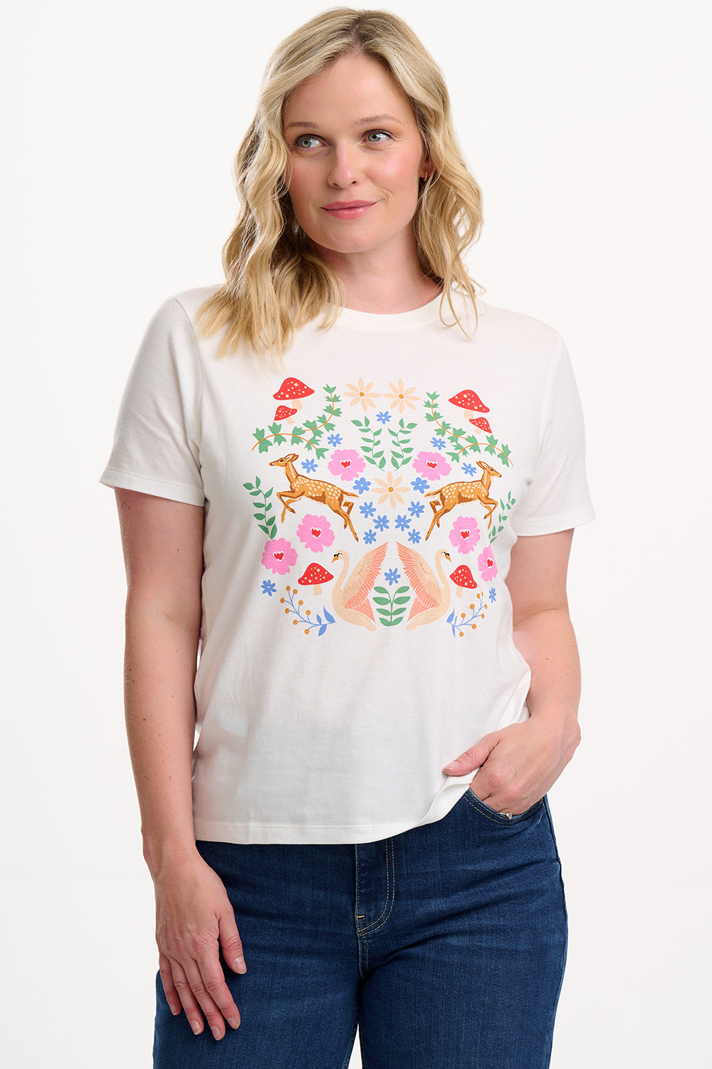 Maggie T-Shirt - Off-White, Woodland Deers