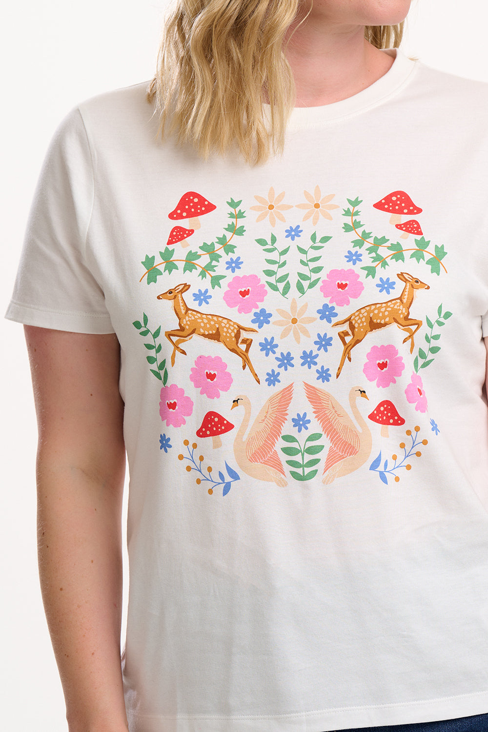 Maggie T-Shirt - Off-White, Woodland Deers