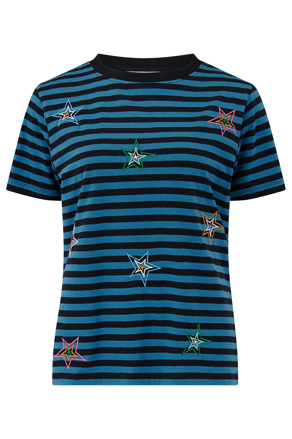 Maggie T-shirt - Black/Teal, Rainbow Explosion Stars