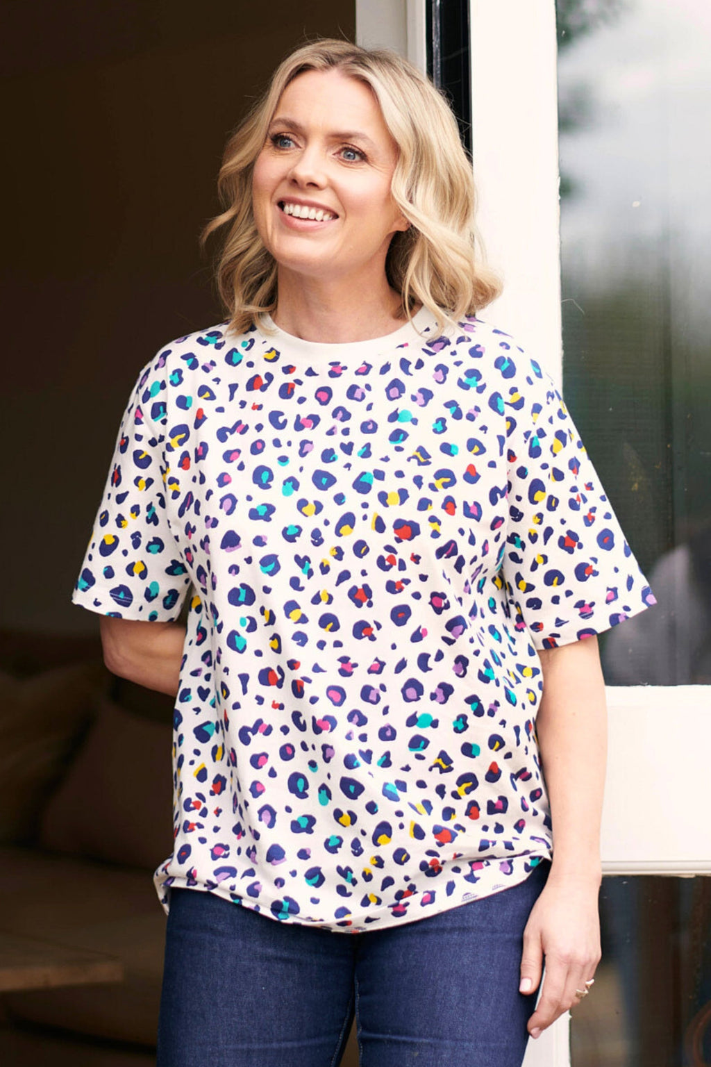 Kinsley Relaxed T-Shirt - Off-White, Rainbow Leopard