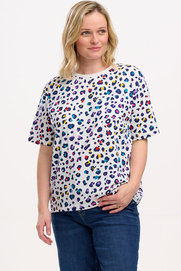 Kinsley Relaxed T-Shirt - Off-White, Rainbow Leopard