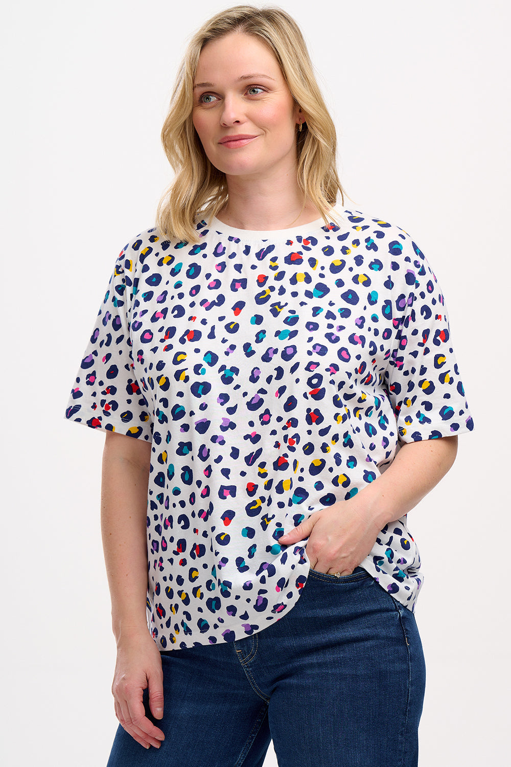 Kinsley Relaxed T-Shirt - Off-White, Rainbow Leopard