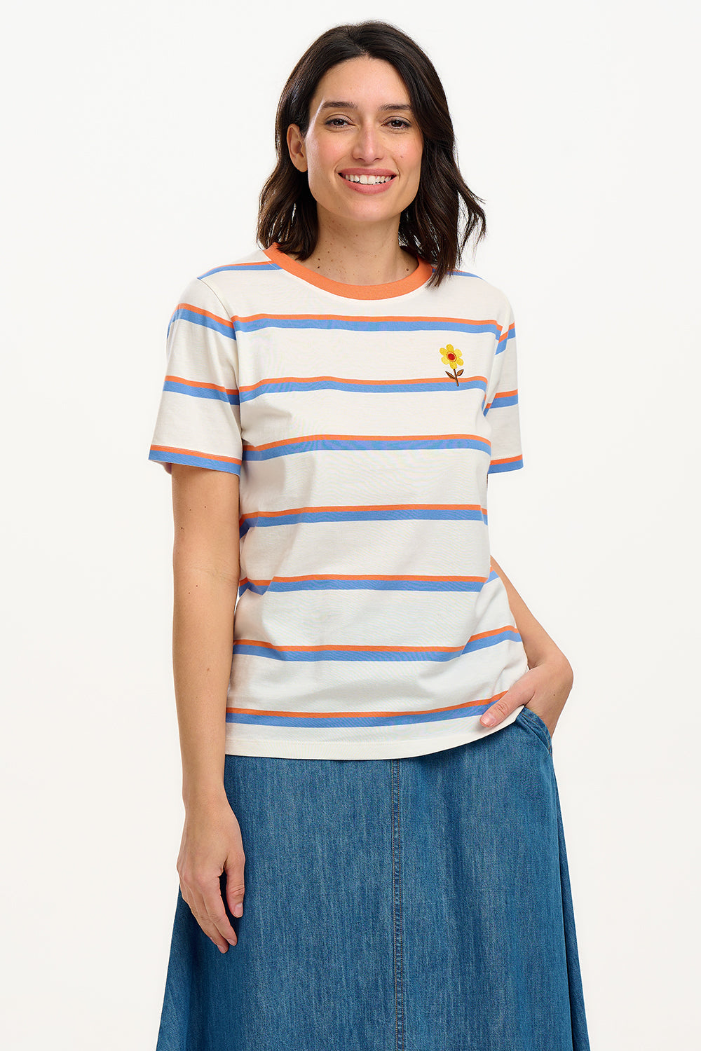 Maggie T-Shirt - Off White, Duo Vintage Stripe, Flower