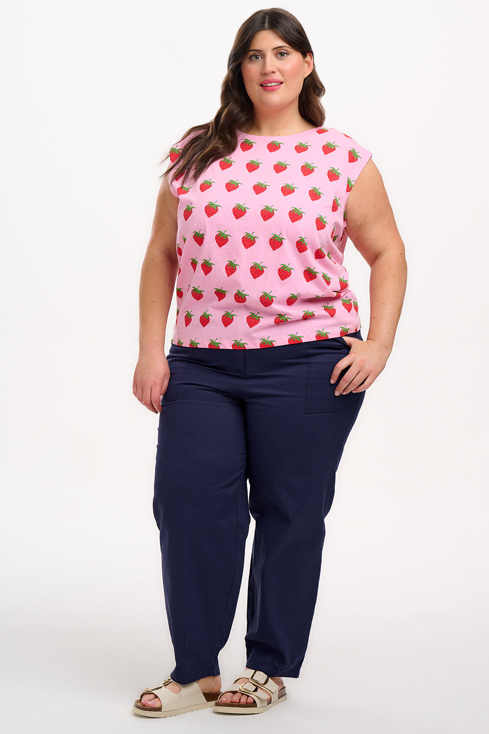 Chrissy Relaxed Tank T-Shirt - Pink, Strawberries