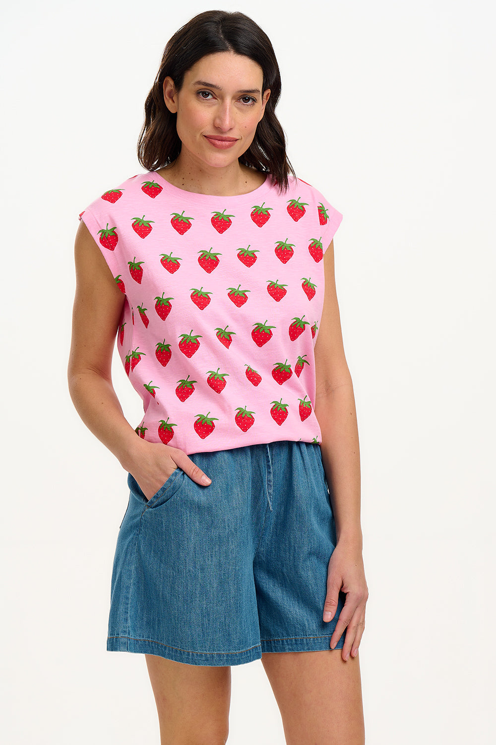 Chrissy Relaxed Tank T-Shirt - Pink, Strawberries