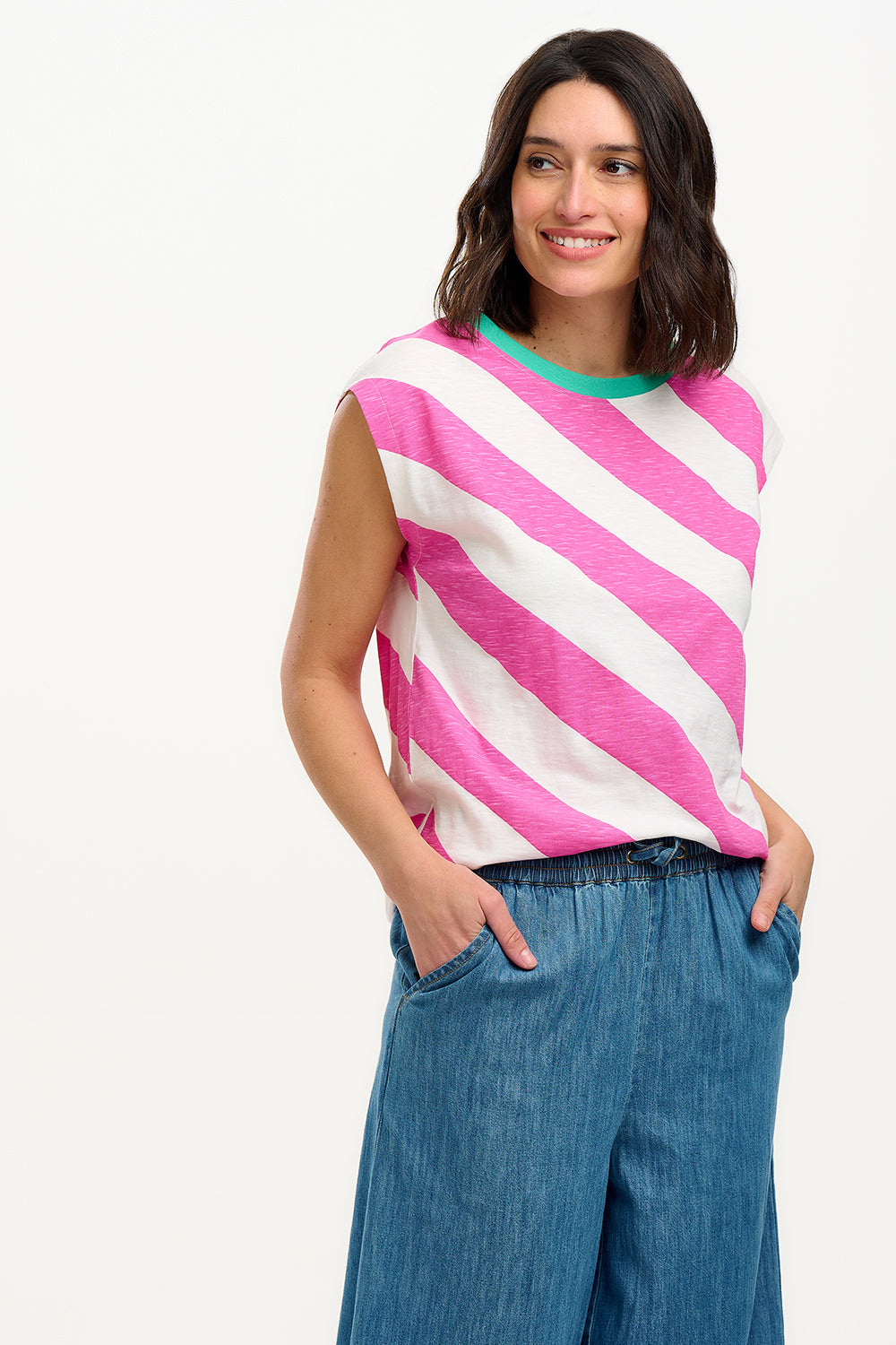Chrissy Relaxed Tank T-Shirt - Off White/Pink, Brighton Rock