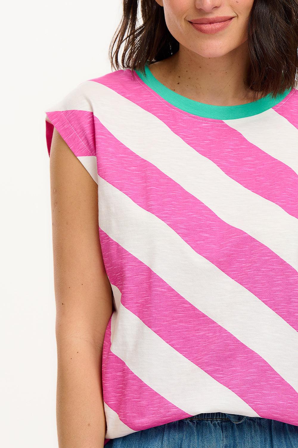 Chrissy Relaxed Tank T-Shirt - Off White/Pink, Brighton Rock