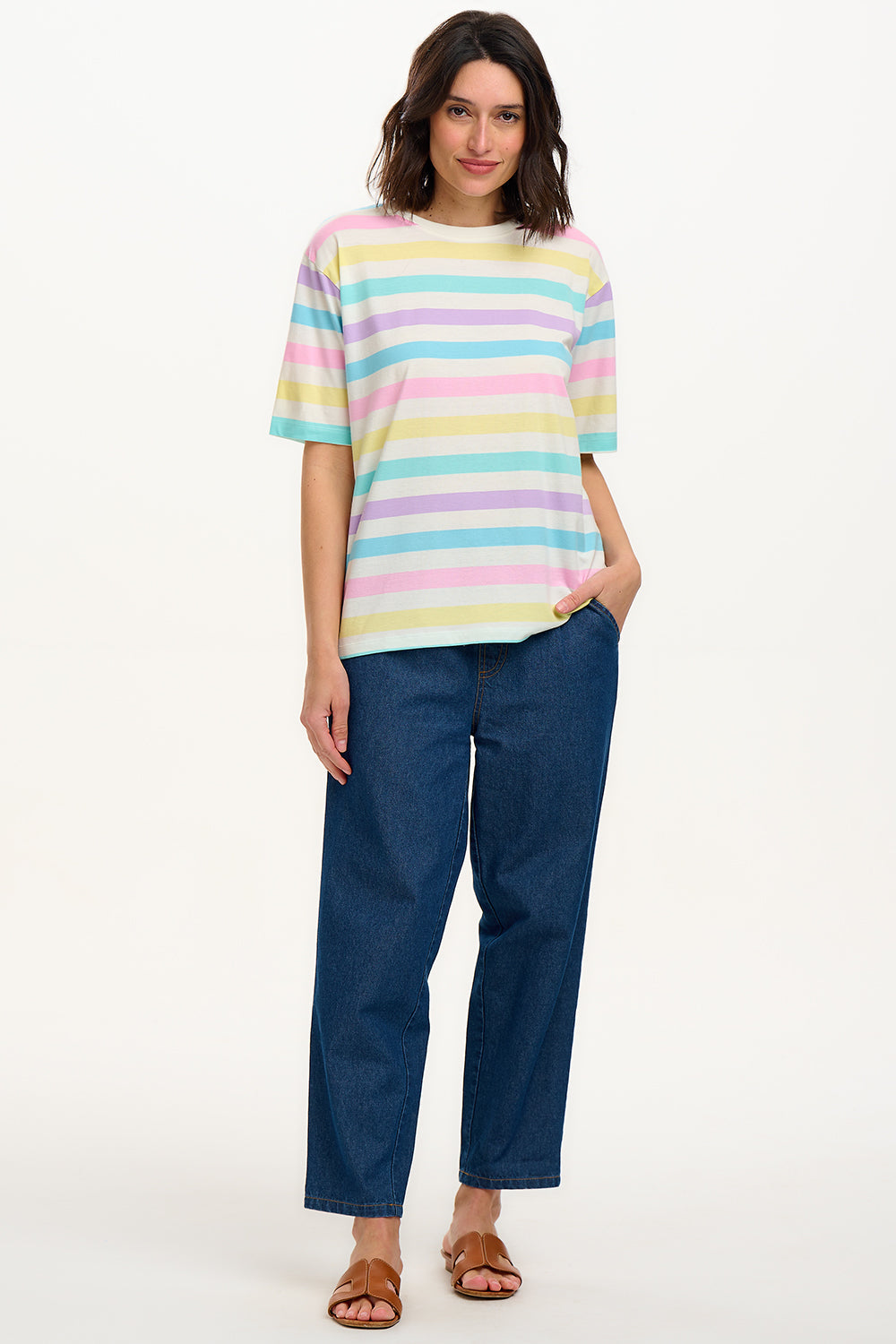 Kinsley Relaxed T-Shirt - Off White/Multi, Punchy Pastel Stripe