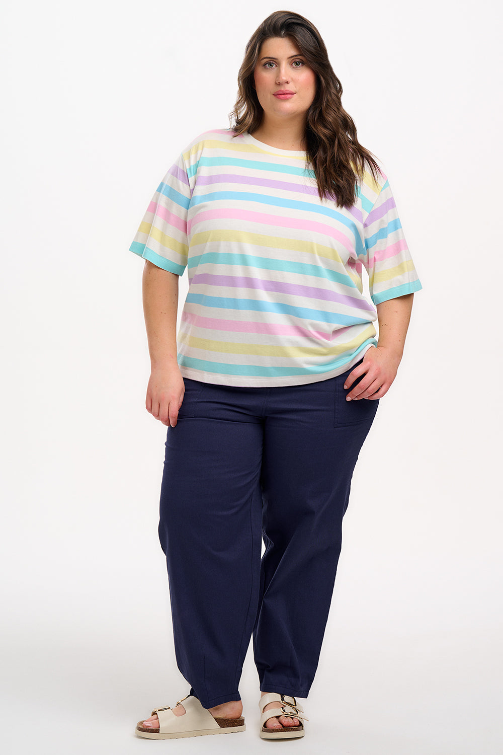 Kinsley Relaxed T-Shirt - Off White/Multi, Punchy Pastel Stripe