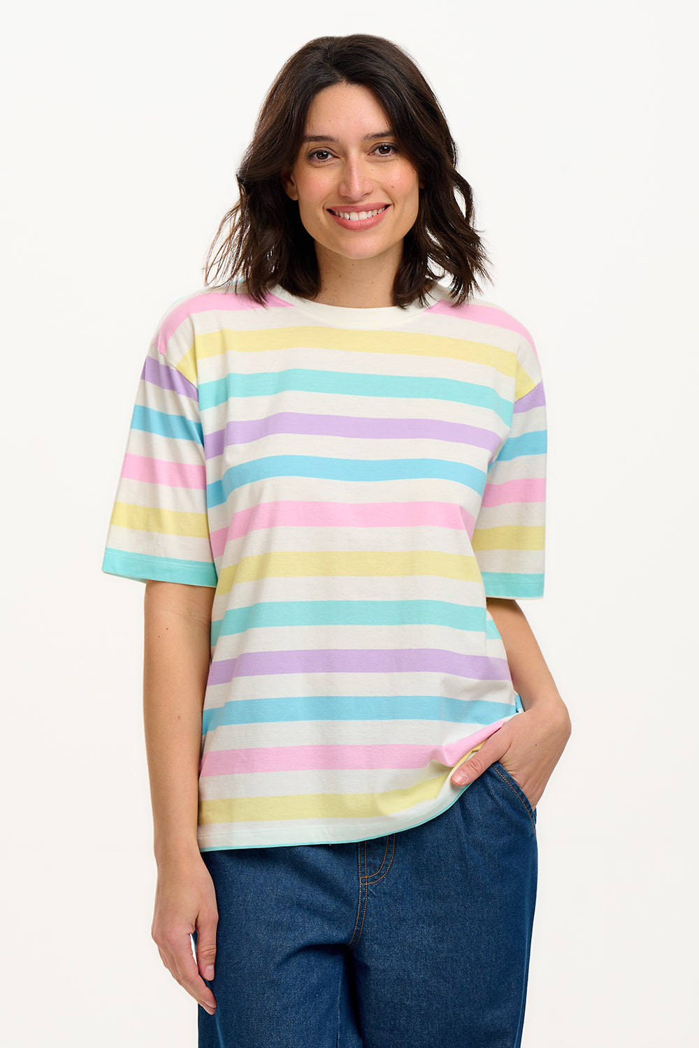 Kinsley Relaxed T-Shirt - Off White/Multi, Punchy Pastel Stripe
