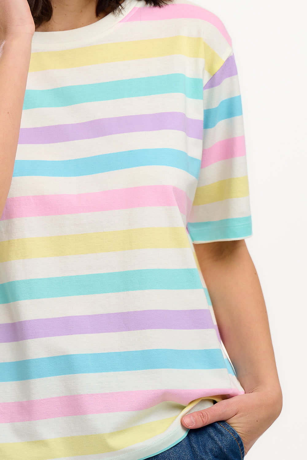 Kinsley Relaxed T-Shirt - Off White/Multi, Punchy Pastel Stripe