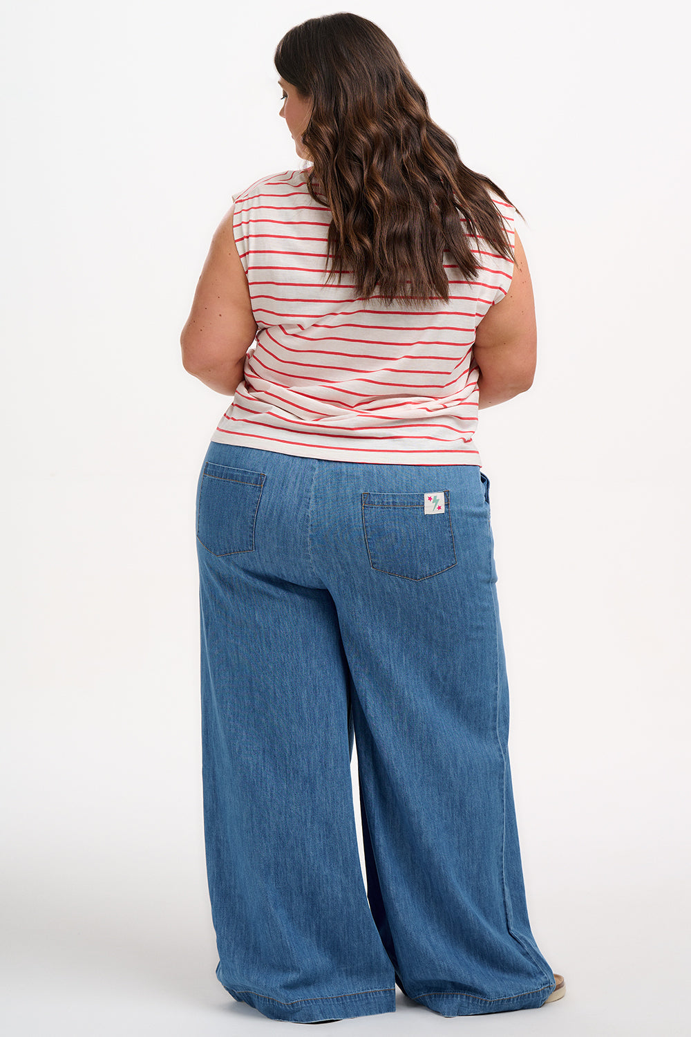 Chrissy Relaxed Tank T-Shirt - White, Red Stripe, Sunset
