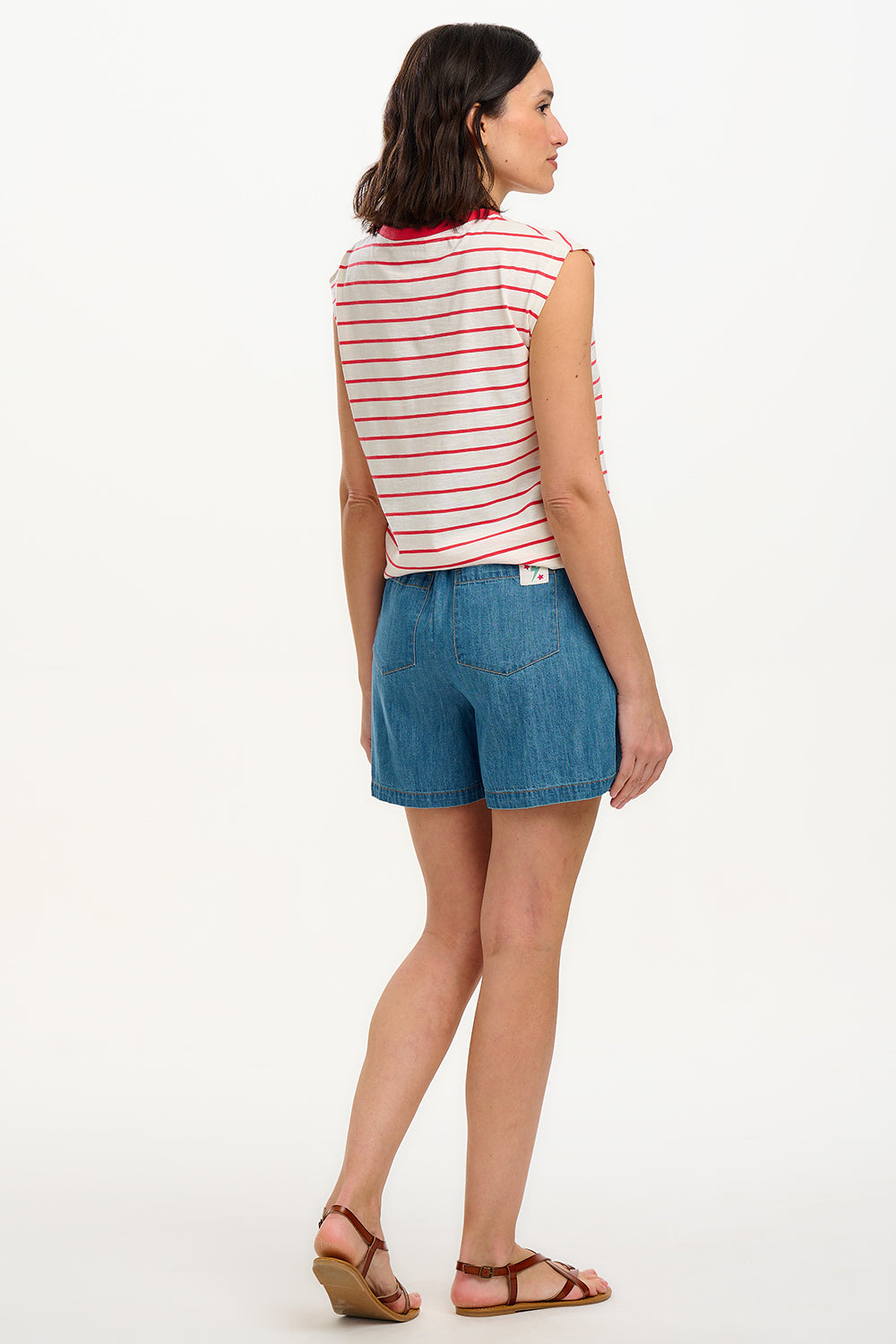 Chrissy Relaxed Tank T-Shirt - White, Red Stripe, Sunset