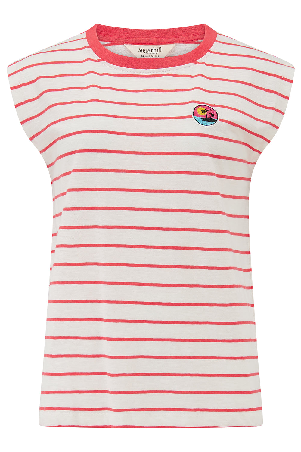 Chrissy Relaxed Tank T-Shirt - White, Red Stripe, Sunset