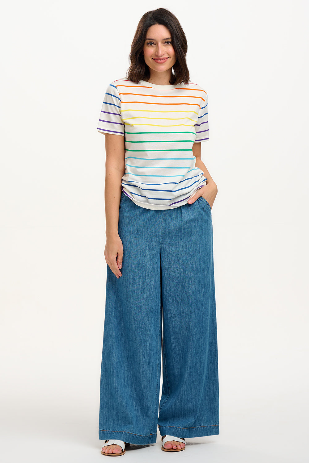 Maggie T-Shirt - Multicolour, Triple Rainbow, Flower Face