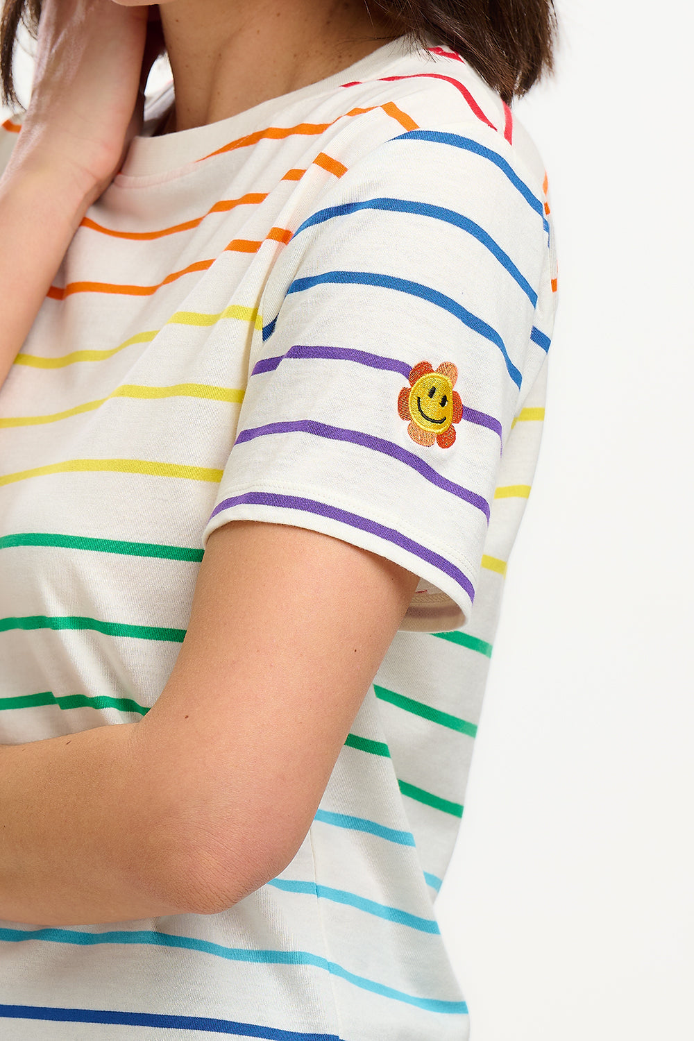 Maggie T-Shirt - Multicolour, Triple Rainbow, Flower Face