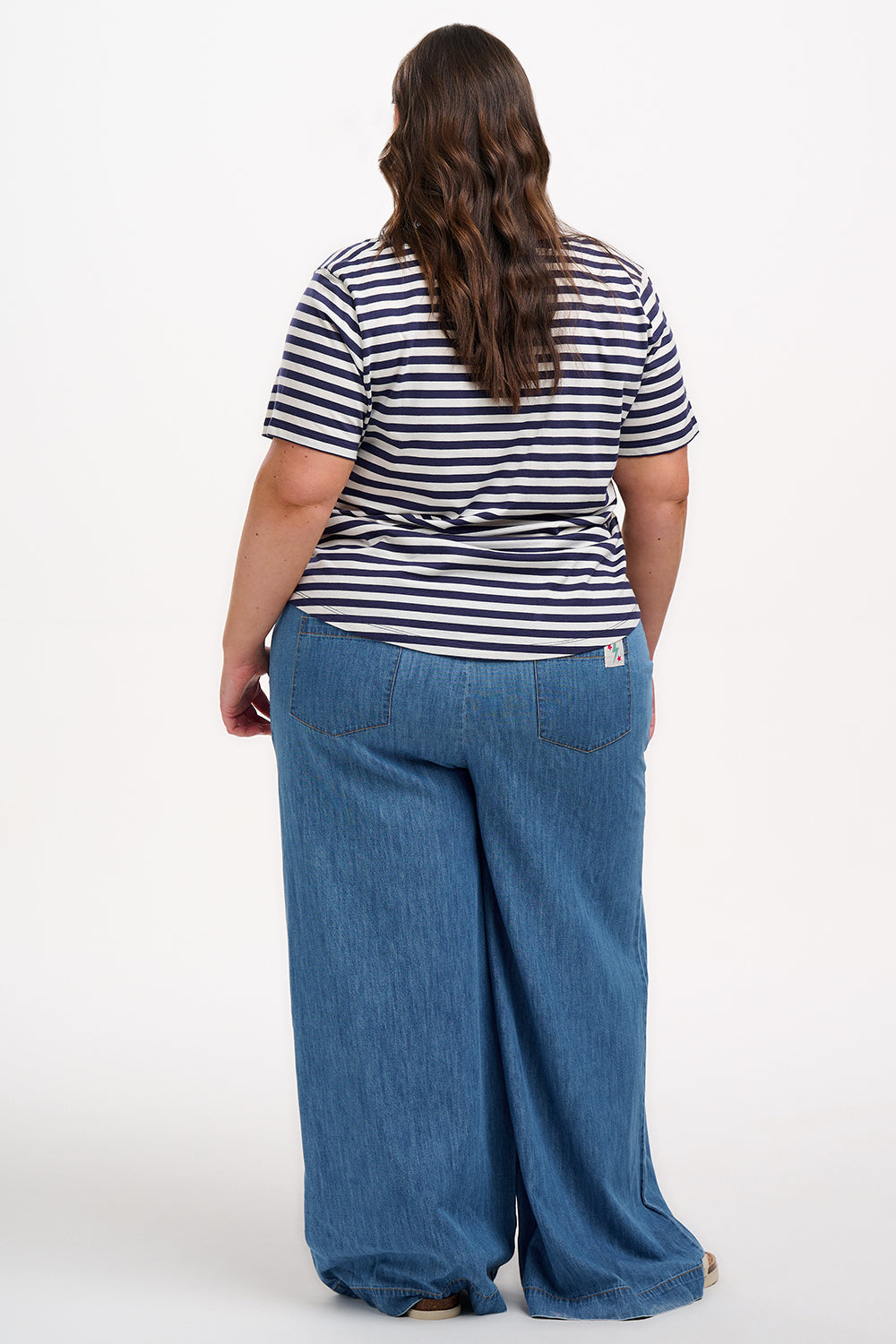 Sylvie Scoop Neck T-Shirt - White/Navy, Stripe & Folk Flower