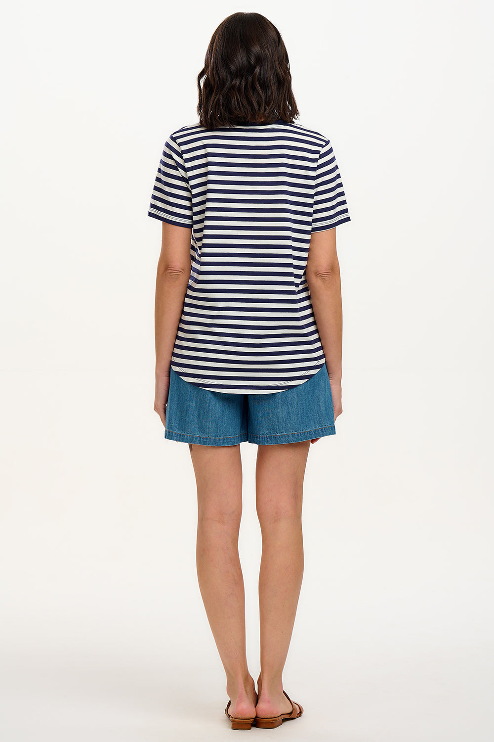 Sylvie Scoop Neck T-Shirt - White/Navy, Stripe & Folk Flower